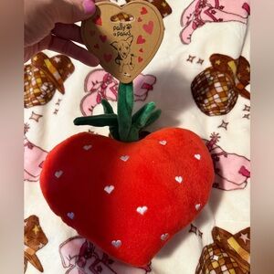 Red Heart Strawberry Plush Dog Toy